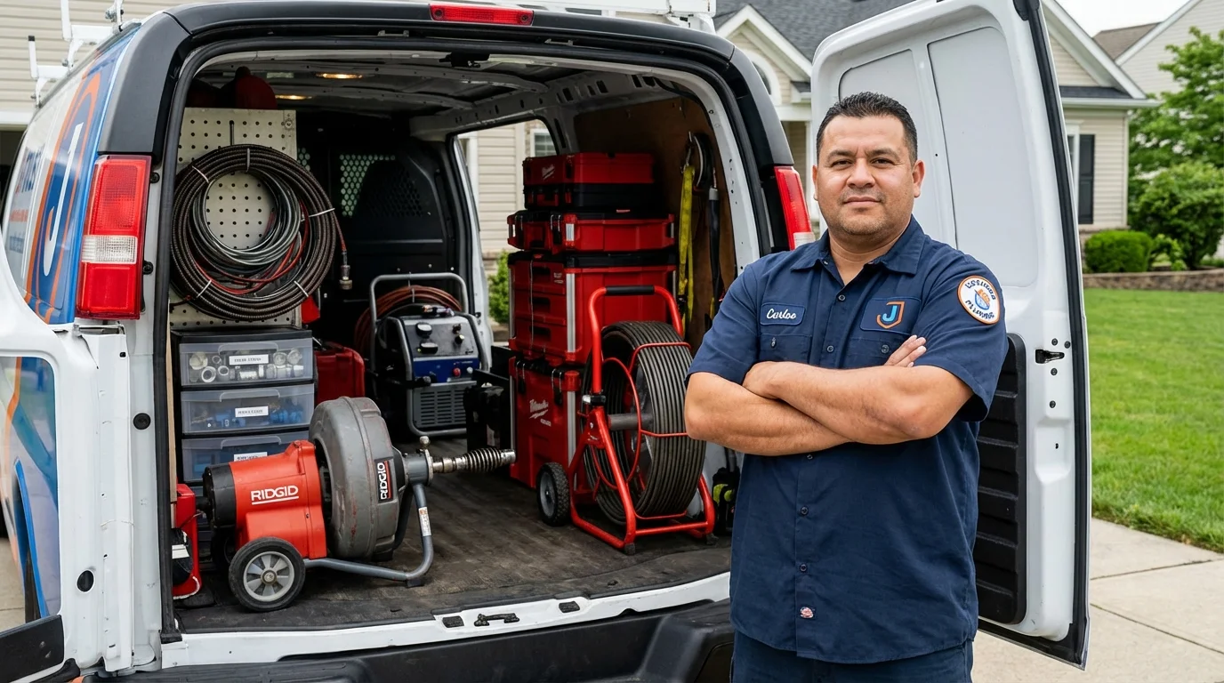 Professional drain cleaning equipment and Johns Plumbing LLC plumber in Valley Park