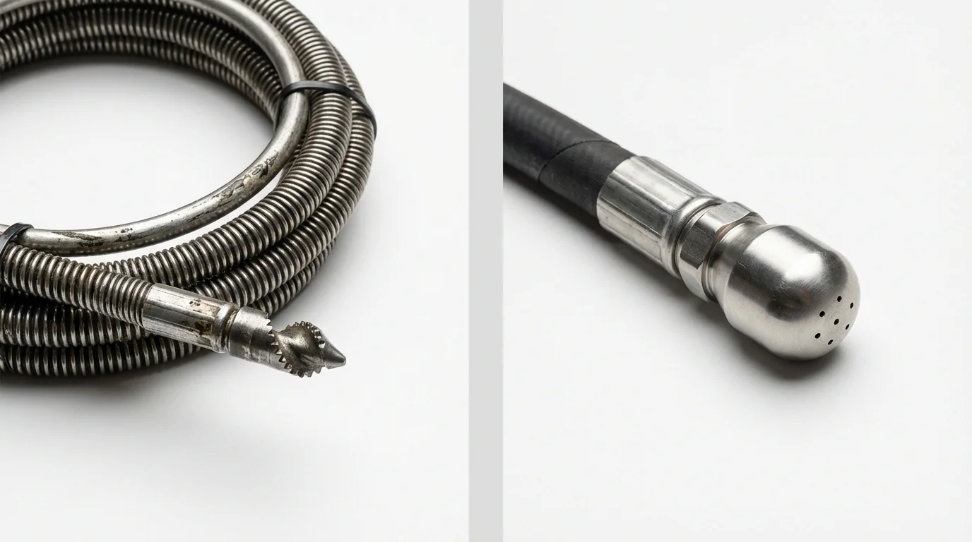 Drain snake cable and hydro jetting nozzle used for drain cleaning in Valley Park, MO