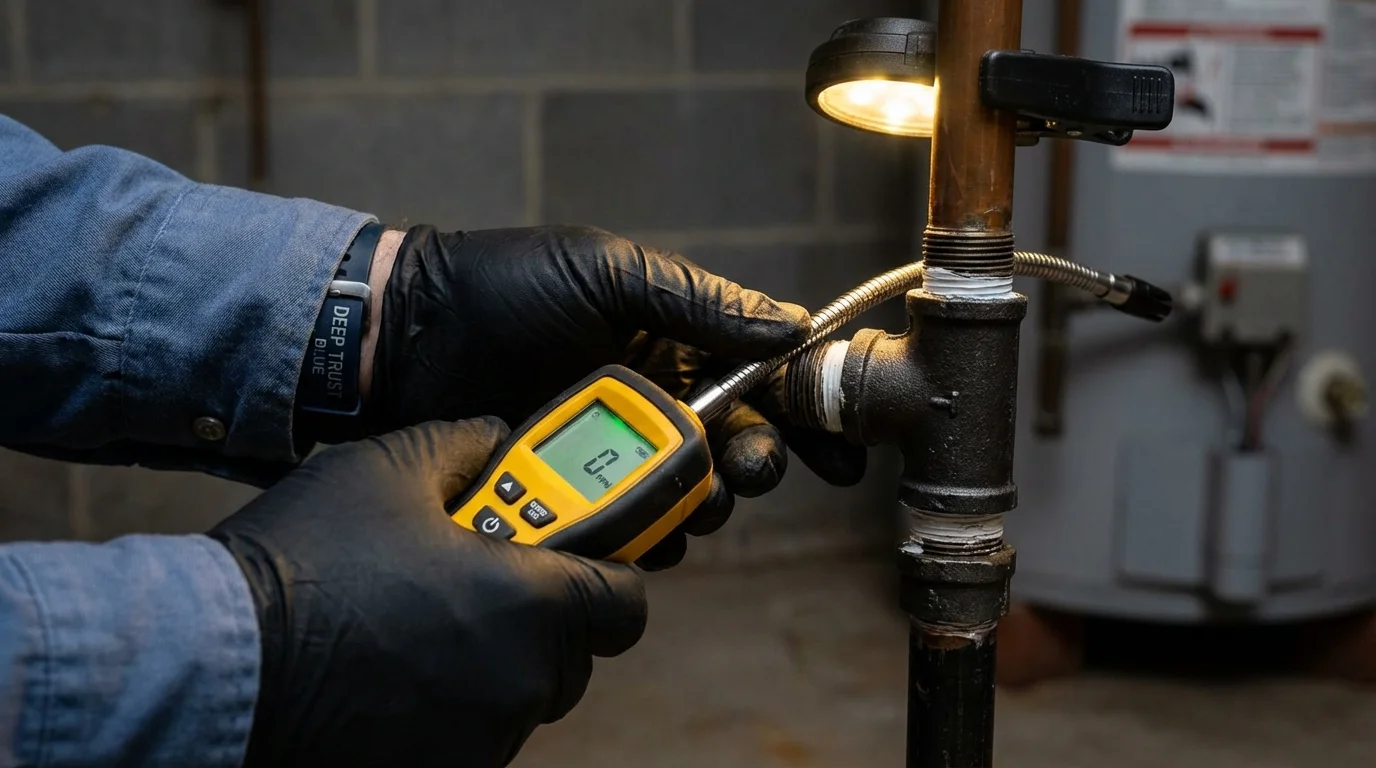 Gas leak detection with electronic sniffer by Johns Plumbing LLC in Valley Park