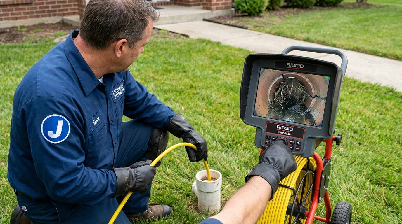 Sewer camera inspection being performed by Johns Plumbing LLC in Valley Park