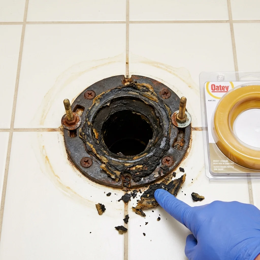 Failed wax ring showing water seepage at the base of a toilet in a Valley Park, MO home