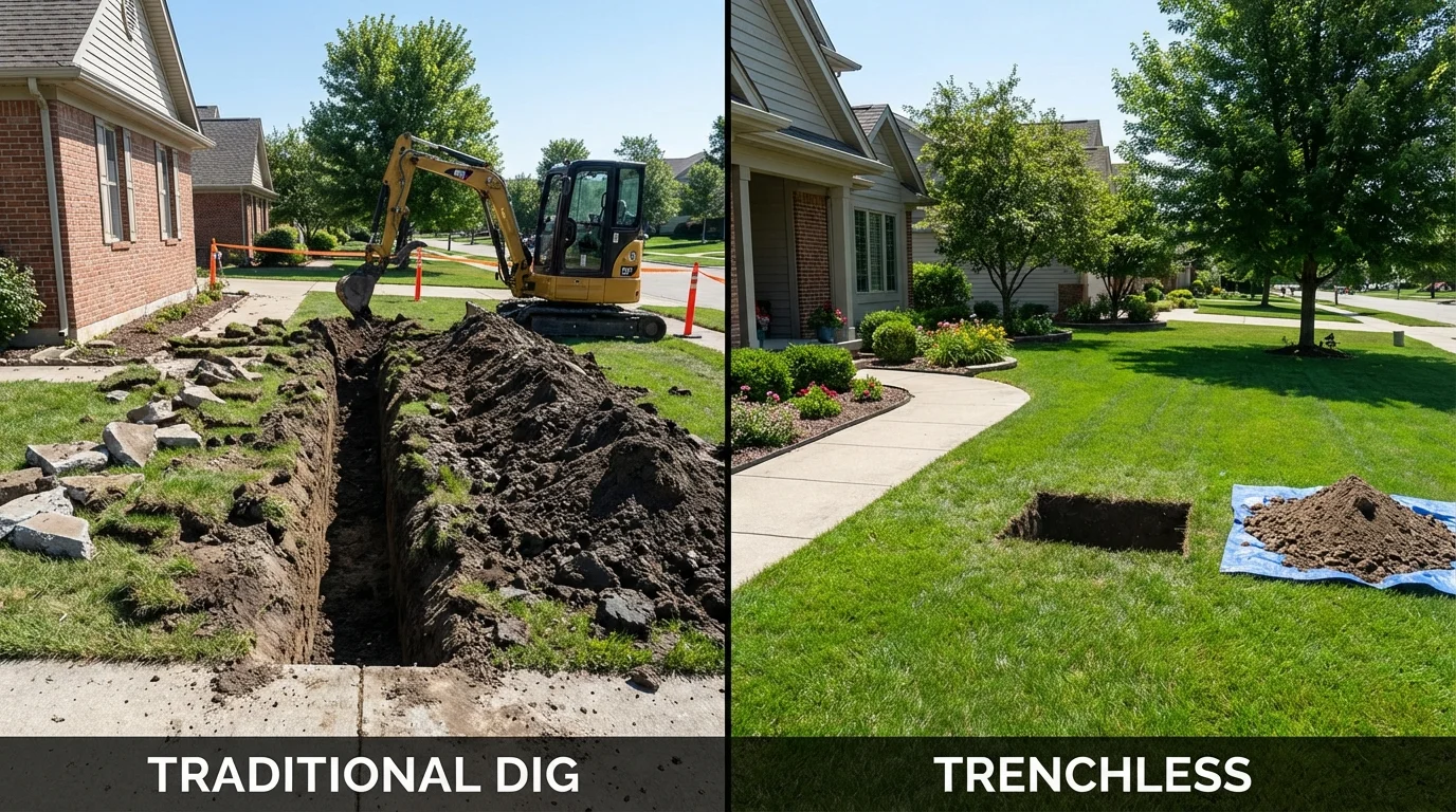 Trenchless sewer repair with minimal yard damage versus traditional excavation in Valley Park, MO